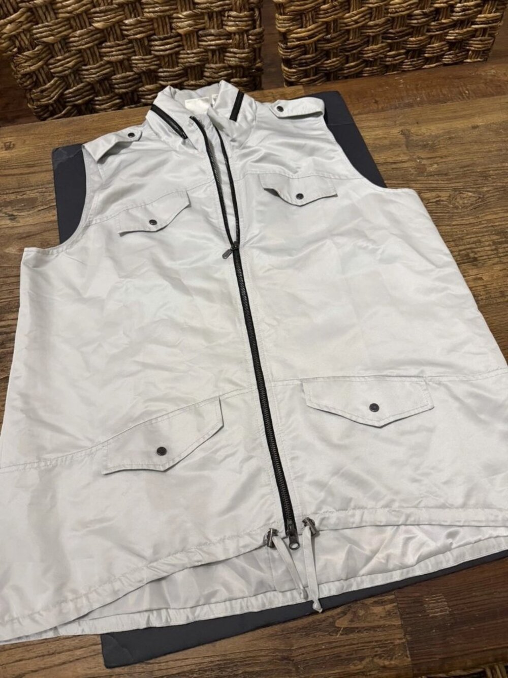 Zenergy by Chico’s Gray Vest Full Zip Front Snap Pockets Hooded Women's 3 XL